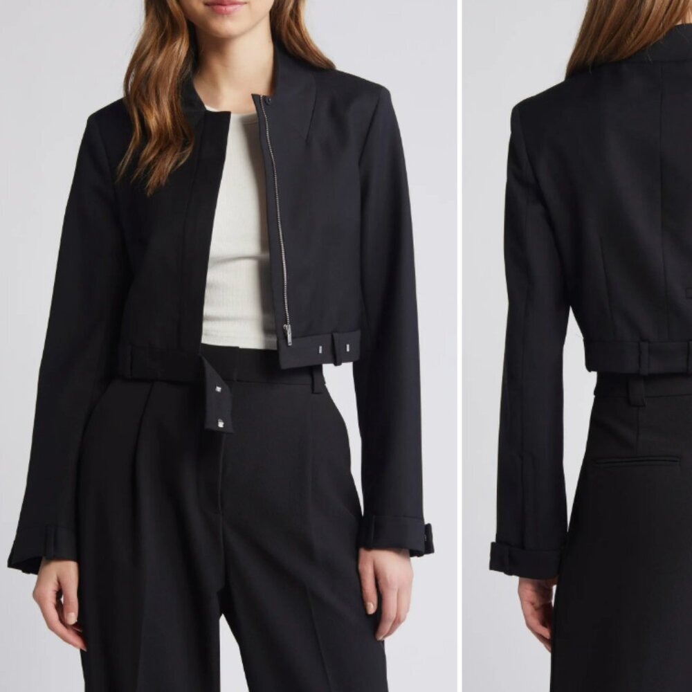 COS Original Deconstructed Pants Design BOXY WOOL CROP Black JACKET size 10
